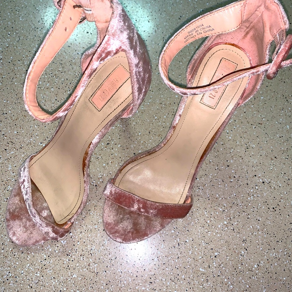 Blush Pink Crushed Velvet Strappy Heel